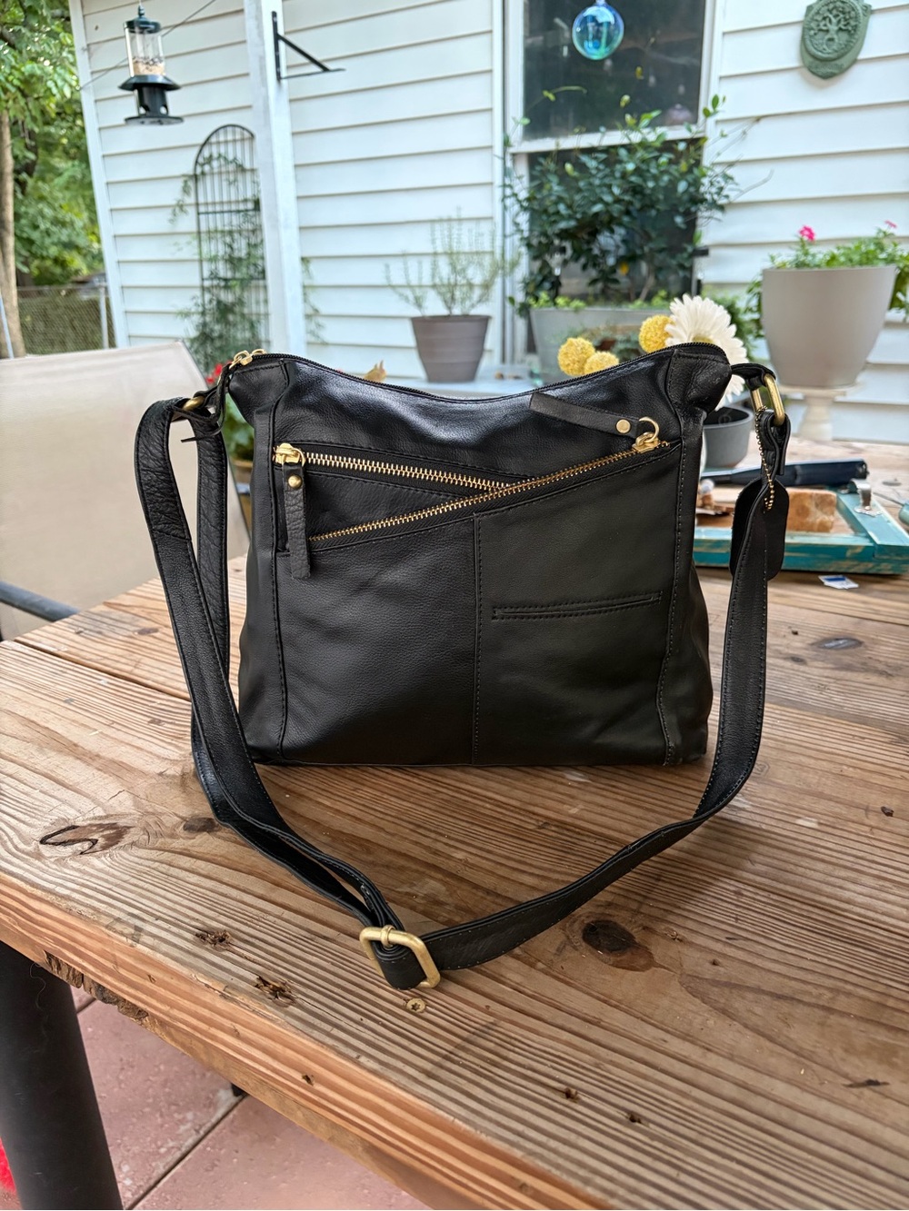 Great American Leather Works Black Genuine Leather Crossbody Bag Multi Pockets